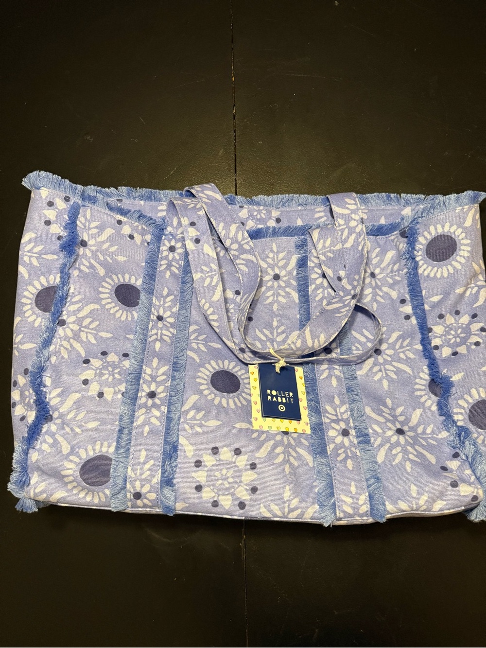 Roller Rabbit Blue Floral Fringe Tote